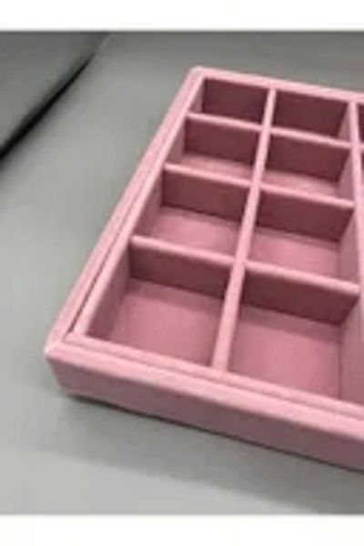 Aydın Decor Fabric Covered Suede Pink 24 Compartment Jewelry Table on Local MDF (aydındecor)