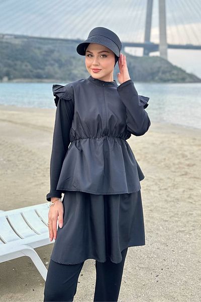 Bipantolon Γυναικείο Σετ μαγιό 3 τεμαχίων με μαύρη πιέτα ρυθμιζόμενη μέση 8233
