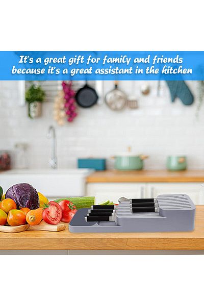 COOYA Knife Holder Drawer, with Non-Slip Pad, Suitable for Drawers and Worktops, Grey