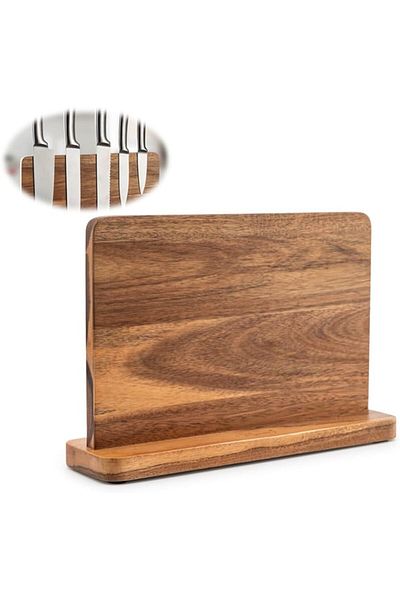 COOYA Magnetic Knife Block, Double-Sided Wood Knife Storage Organizer, No Installation Needed