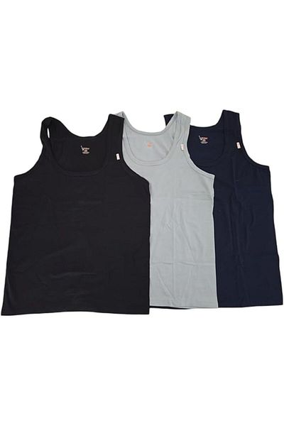 TEXTELO Man's Under Shirt 100% Cotton Lounge T-shirt, Pack of 3,Tank Tops (Black, Gray, Dark Blue)