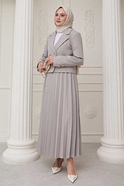 InStyle Pleated Skirt and Jacket Double Suit Gray