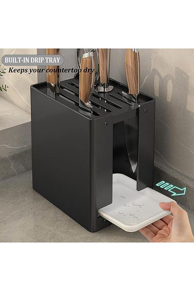 COOYA Knife Holder, Stable Modern with 7 Slots with Drip Tray Large Volume Detachable Easy Cleaning, Black