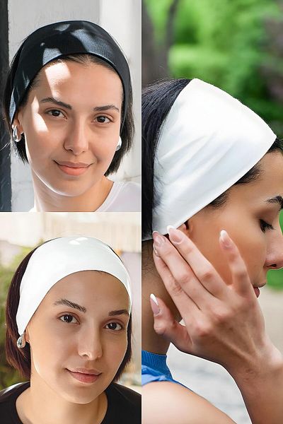 Mrey 2'Li Black White Wide Bandana - Cotton Hair Bandanas / Sports Hair Band - Women Athlete Bandana Buff