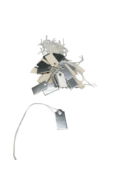 MeGass Dekor Domestic Production Small Size Silver Color 2 /1 cm 80 Pieces Cardboard String Price Tag