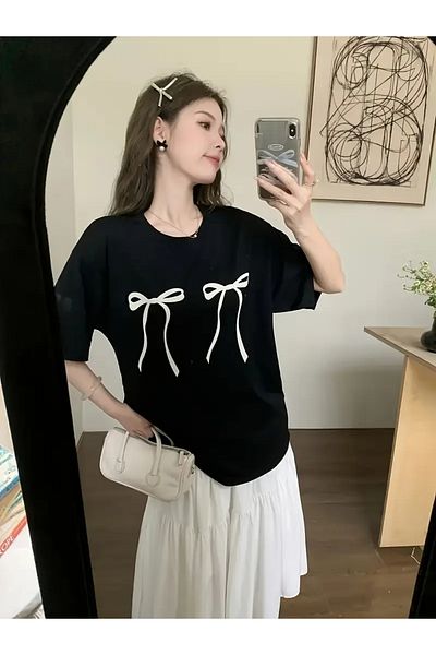Machetta Double Ribbon Printed Crew Neck Tshirt
