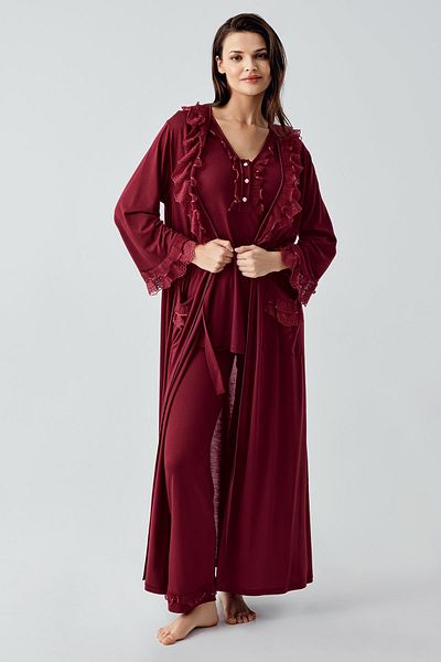 Artış Long Sleeve Lace Buttoned Flexible Viscose Dressing Gown Pajama Set