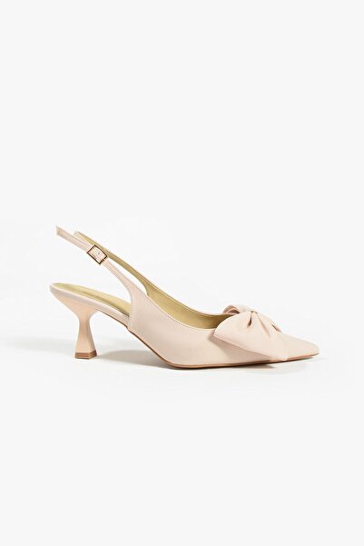 Seniorah Beige Satin Women's - Pointed Toe Heeled Shoes