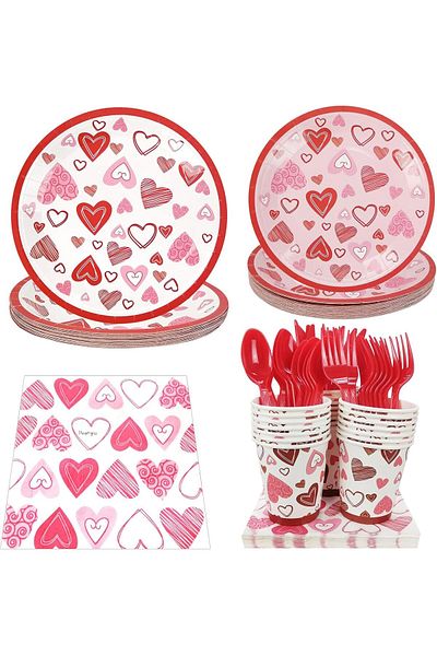 COOYA 168 PCS Disposable Tableware Set, Serve 24 Guests, Plates, Napkins, Knife & Cups, for Party