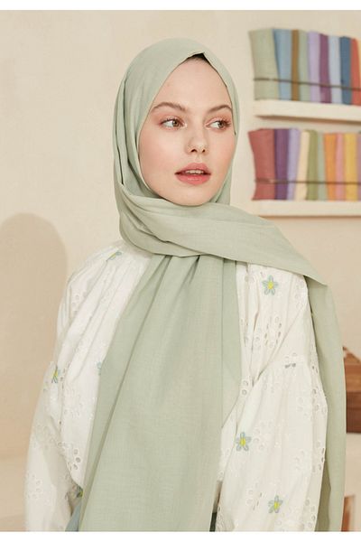 Fresh Thin Cotton Voile Shawl Sea Foam