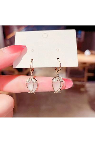 stainless steell Vip Artificial Diamond Material Reverse Tulip Exquisite Earrings