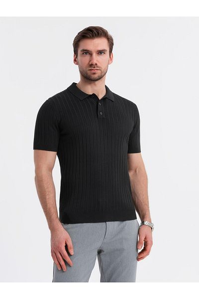 OMBRE Herren Poloshirt SLIM FIT aus Viskose mit vertikalen Streifen - Schwarz V1 OM-POSS-0143 S