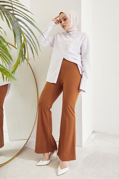 giyze Flared Leg Fabric Trousers Brown 206