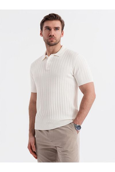 OMBRE Herren Poloshirt SLIM FIT aus Viskose mit vertikalen Streifen - gebrochenes Weiß V3 OM-POSS-0143 XL