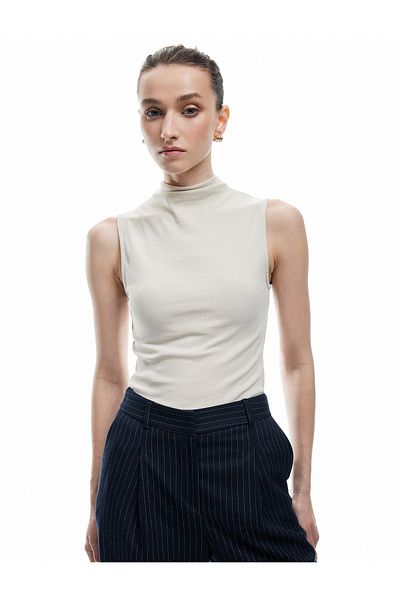 Koton Cotton Slim Fit Stand Collar Sleeveless Combed Cotton Blouse