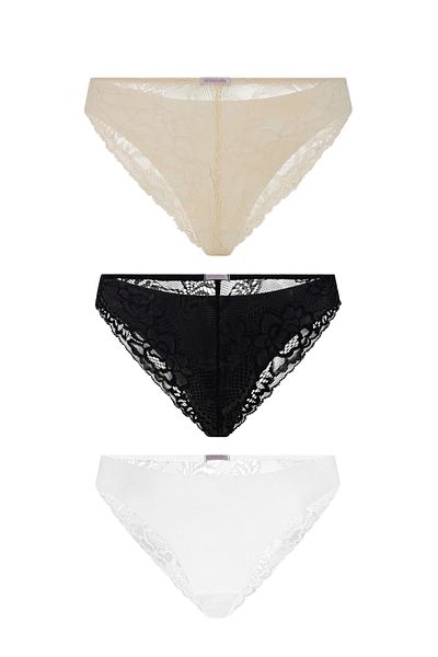 Amarelle Set de chiloți brazilian din dantelă, fără sudură, negru, alb, 3 piese Eve Ten