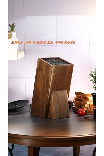 COOYA Wood Universal Knife Block, Kitchen Counter Storage Rack, Removable Bristles for Safe