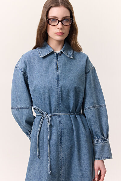 Manuka MANŞET DETAYLI DENIM ELBİSE AÇIK MAVİ