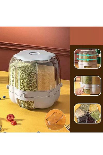 COOYA موزع حبوب دوار بست شبكات، حجم كبير، 27×27×32 سم، قابل للإزالة، شفاف، مناسب للأسطح المنظمة