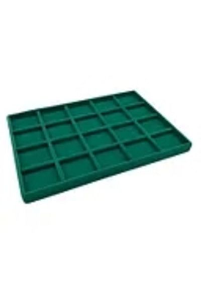 MeGass Dekor Domestic Production Suede Fabric Green Colored 34/24 cm 20 Compartment Drawer Jewelry Stand
