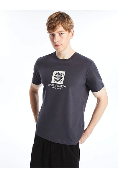LC Waikiki Ανδρικό μπλουζάκι LCW Casual ANTHRACITE με κοντό μανίκι με στάμπα από βαμβακερό βαμβάκι