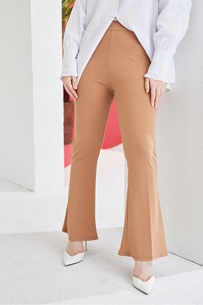 giyze Παντελόνι από ύφασμα με φαρδύ πόδι Camel 206