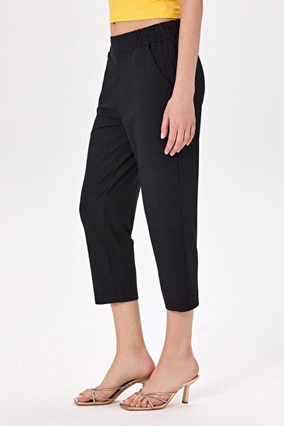 İKİLER Beli Lastikli Cepli Capri Pantolon 025-2006