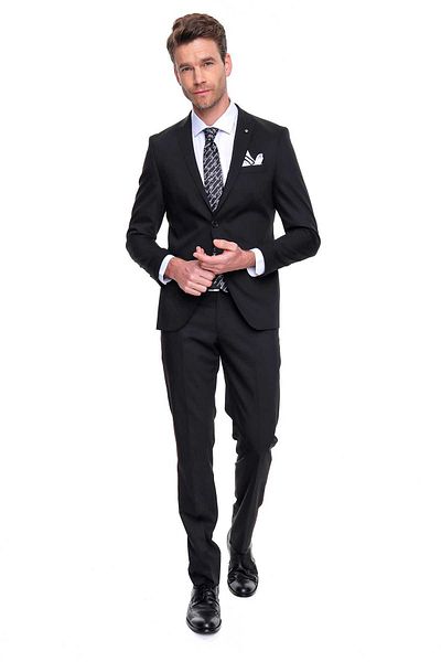 Morven Ανδρική Μαύρη Basic Μονόχρωμη Κοστούμι Slim Fit Slim Fit Διπλό Σχιστό