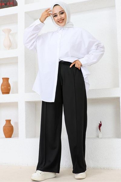 giyze Comfortable Cut Loose Trousers with Elastic Waist Black 3042-1