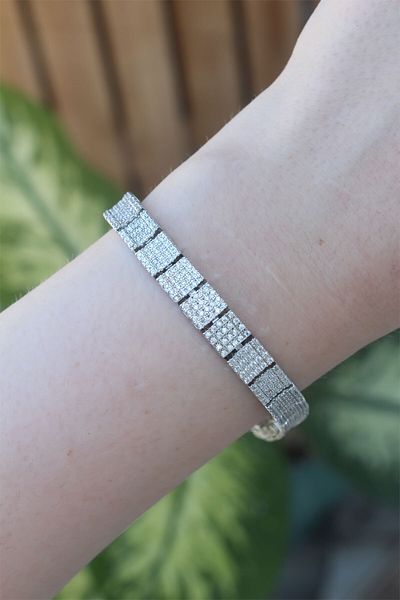 Skygo Vip Series Brass Zircon Stone Silver Color Square Waterway Model Bracelet - Tj-Bb6069