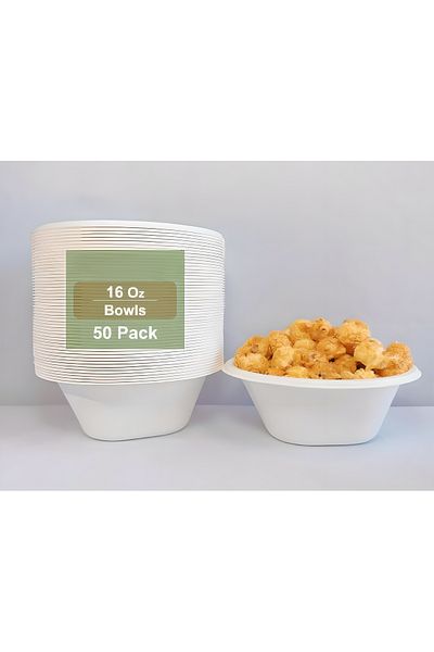 COOYA Disposable Bowls, Sturdy Plus, Made of Bagasse Fibers, Eco-Friendly and Biodegradable, Microwavable