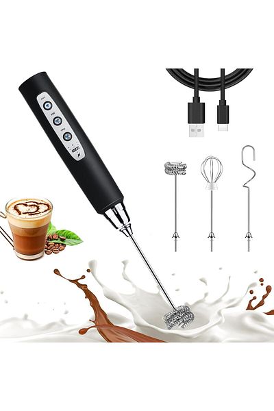 fulina Rechargeable Electric Whisk Drink Mixer with 3 Heads 3 Speeds Coffee Frother Electric Stirrer