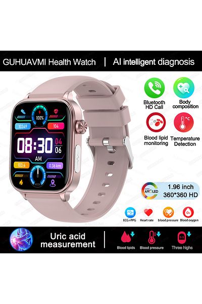 Choice Pink 2025 New Al Science Diagnosis Blood Lipids Uric Acid Blood Oxygen Smart Watch Men Ecg Ppg Voice