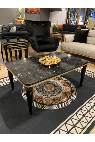 AKSET Orta Sehpa Lüx Siyah Mermer Gold