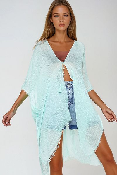 VAGGON Γυναικείο Πράσινο Oversize Βαμβακερό Kimono Prmx6469