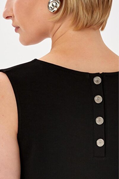 İKİLER Yuvarlak Yaka Sırtı Düğme Detaylı  Elbise 024-2516