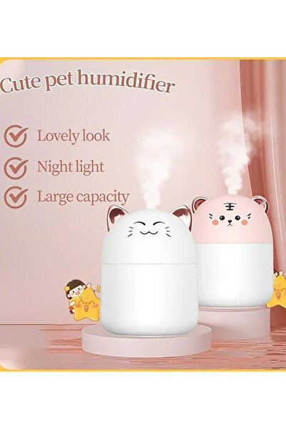 HEDİYEBİZİZ Led Işıklı Hava Nemlendiricisi Kedi Tasarımlı Buhar Makinesi - CAT Difüzör
