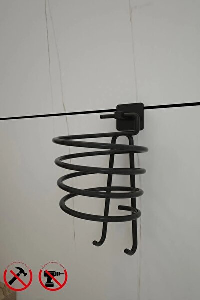 TncPatiShop Güçlü Yapışkanlı Kancalı Siyah Fön Makinesi Askısı Saç Kurutma Ma...