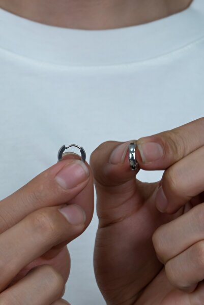 Takı Dükkanı Bright Thin Ring Men's Unisex Steel Earrings Pair 2 Pcs Mse6-2