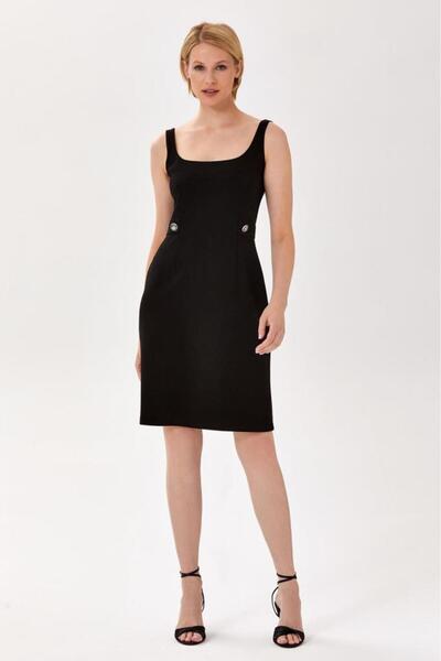 İKİLER Kare Yaka Kalın Askılı Elbise 024-2514