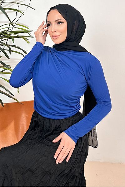 Bestenur Μπλούζα Linor Drawstring 1412 - Saks Blue