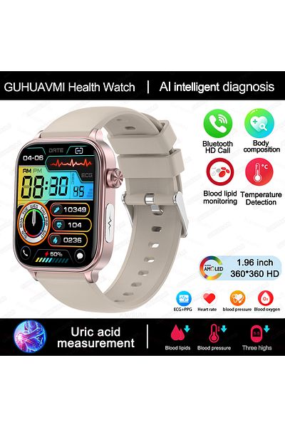 Choice White 2025 New Al Science Diagnosis Blood Lipids Uric Acid Blood Oxygen Smart Watch Men Ecg Ppg Voic