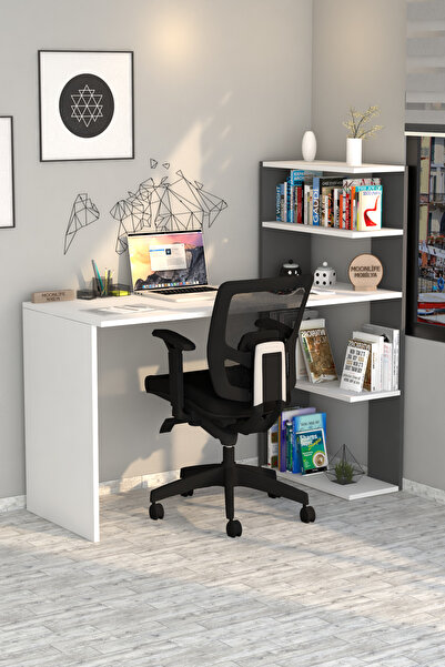 Moonlife Çınar Kitaplıklı Çalışma Masası Antrasit
