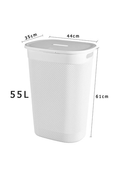 Generic Large plastic laundry basket with lid and handles in white