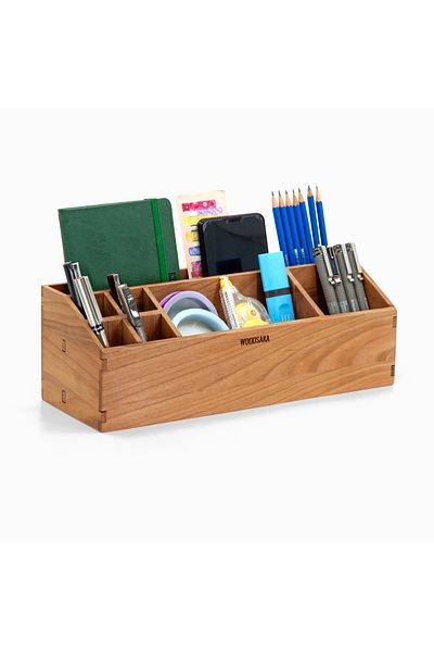 Woodsaka 7-Compartment Tilt Desktop Ö Organization Cherry Wood Pearl