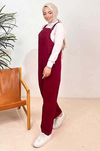 Bestenur Casel Front Pocket Jumpsuit 1419 - Claret Red