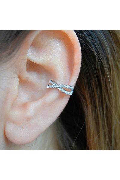 Heppii Zircon Stone Minimal Earcuff Not Broken Cartilage Earrings Cross Stone Earcuff