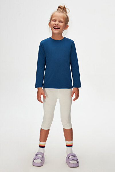 LOVETTI İndigo Basic Unisex Çocuk Mevsimlik Sıfır Yaka Uzun Kollu Tişört