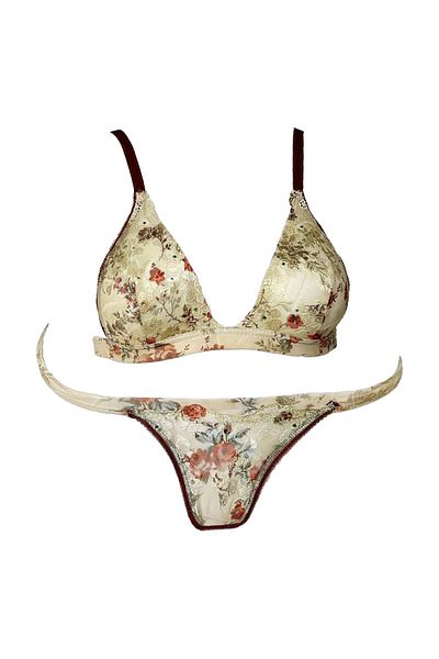 Anıl Floral Patterned Triangle Hollow Stone 2-Piece Bra Set 4284