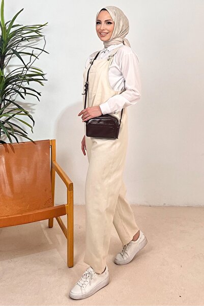 Bestenur Casel Önü Cepli Tulum 1419 - Bej